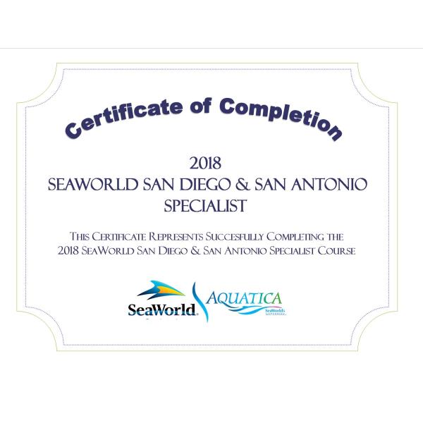 SeaWorld SanDiego-SanAntonio Certificate 2018